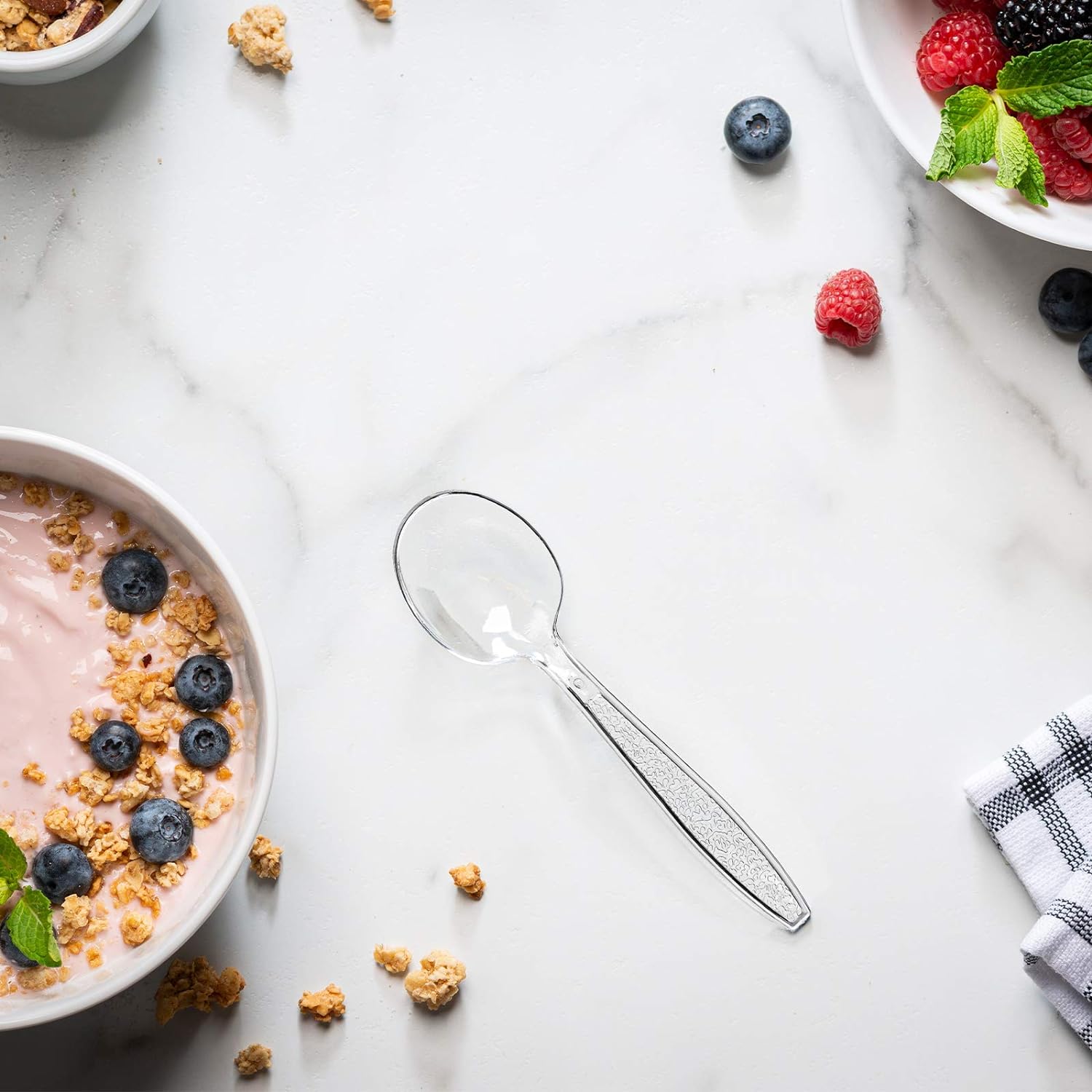 Comfy Package [Pack of 300] Heavyweight Disposable Clear Plastic Soup Spoons - Engraved Design