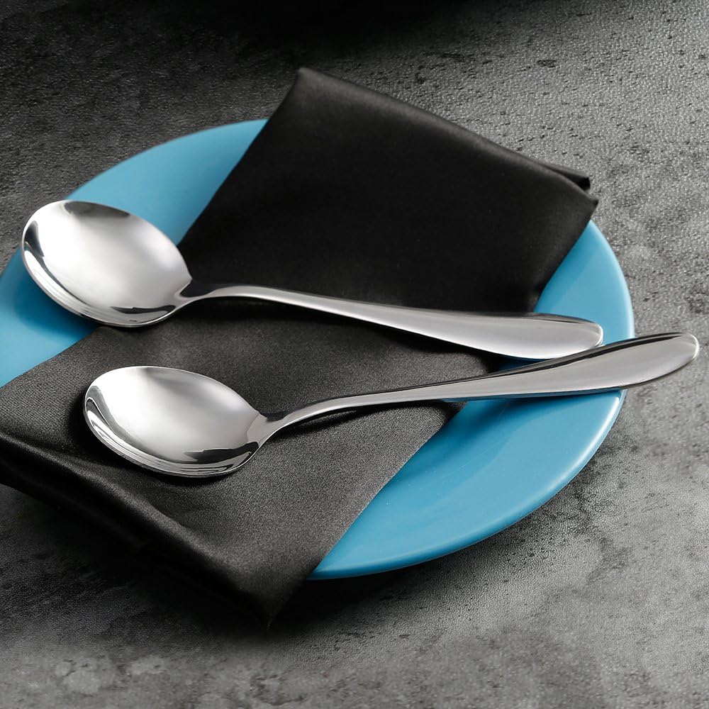 Large Soup Spoons/Stainless Steel Bouillion Spoons 12-Piece 7.7 Inches