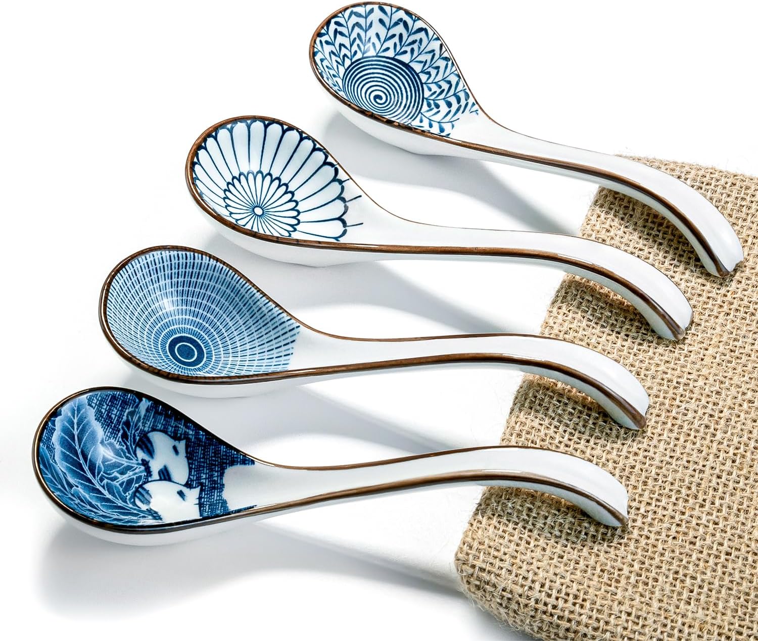 Asian Ceramic Soup Spoon  with Long Handle Easy to Hold  Non-slip Bottom  for Japanese Ramen  Chinese and Vietnamese Wonton  Noodle Soup Spoons (V86)